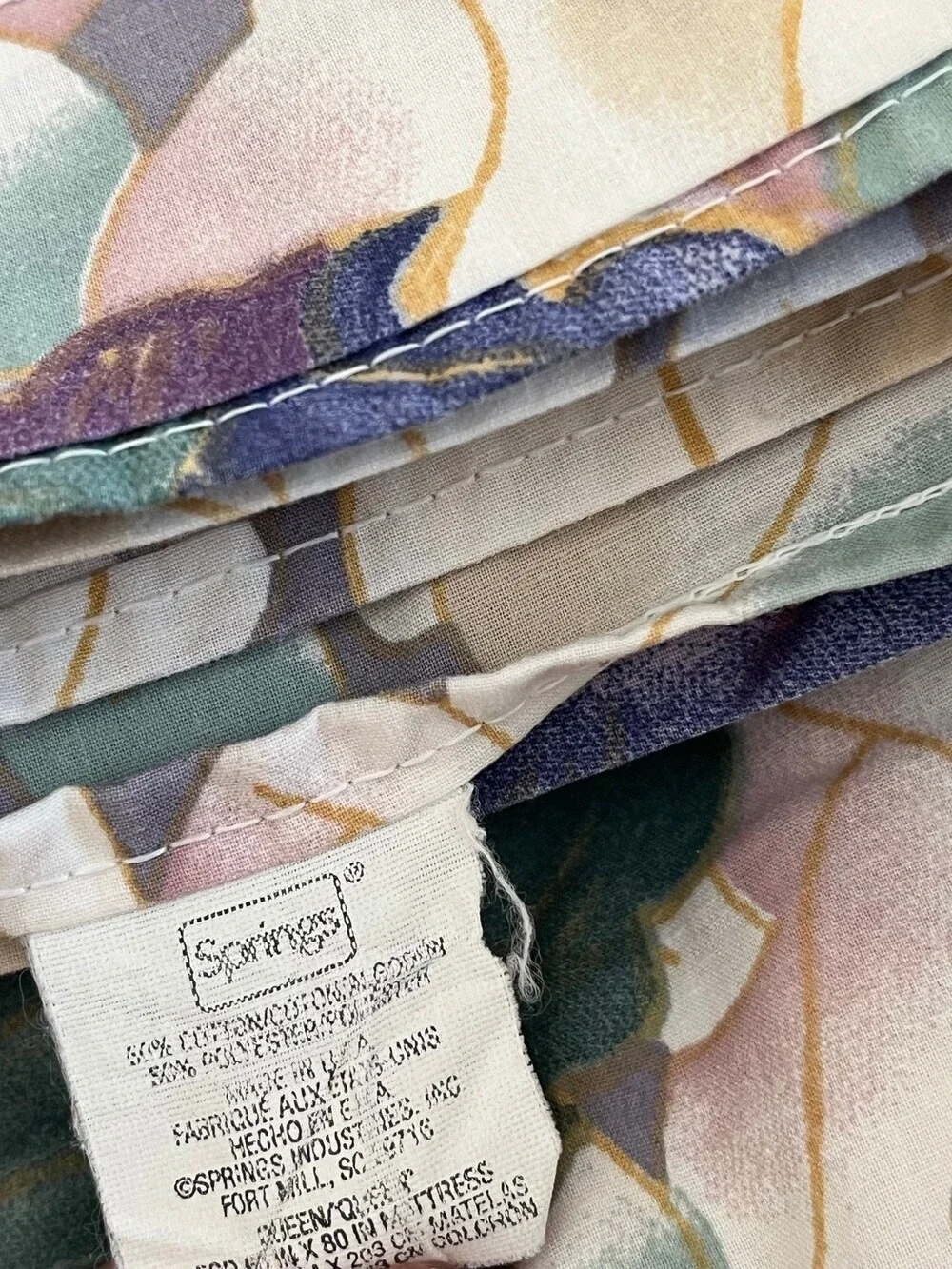 VTG Springs 4pc Queen Bed Sheet Set Floral Flat Fitted & Pillowcases Purple Leaf